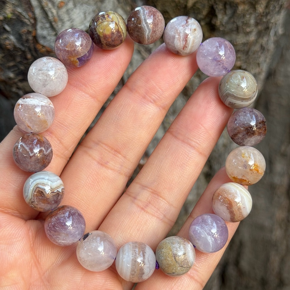 11.5mm stretchable aurora‎ agate amethyst bracelet 0707